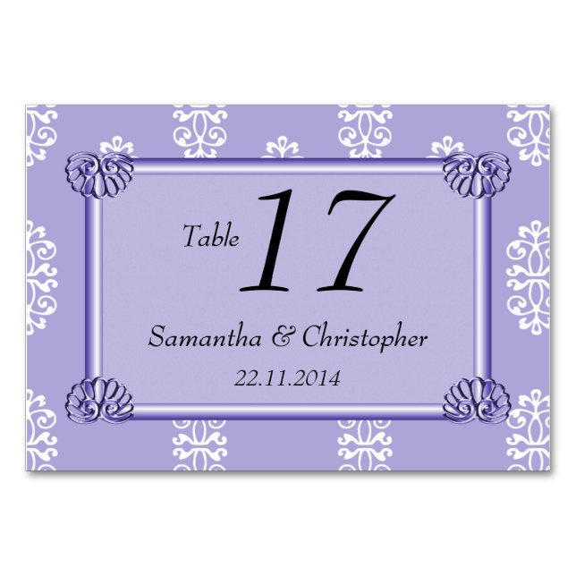 Numéro De Table Violet bleu rose Mariage damassé (Devant)