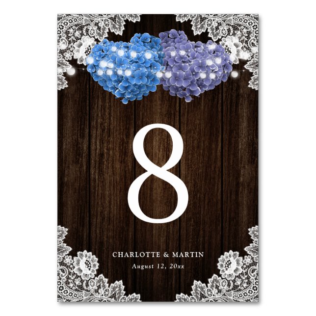 Numéro De Table Violet et Bleu Rustique Bois Dentelle Floral (Par défaut)
