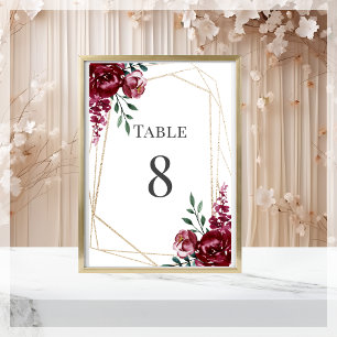 Numéro De Table Violet Mariage Floral Rouge Marsala