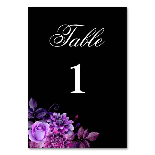 Numéro de table violet. Mariage noir. Floral gothi (Par défaut)