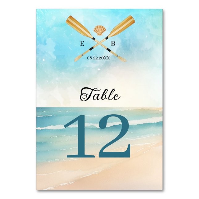 Numéro De Table Watercolor Beach Oars Mariage (Par défaut)