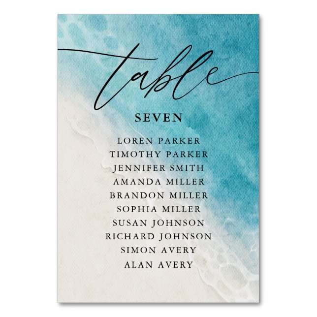 Numéro De Table Watercolor Blue Ocean Beach Wedding (Par défaut)