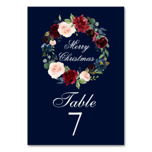 Numéro De Table Watercolor Floral Wreath Élégant Joyeux Noël