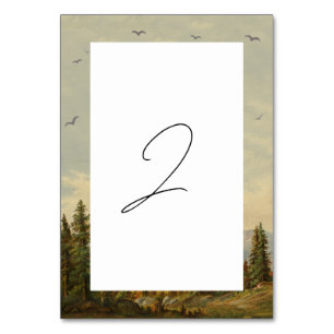 Numéro De Table Watercolor Pine Tree Forest Mounts Mariage
