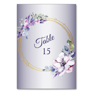 Numéro De Table Watercolor Pink Floral Geometric Golden Purple