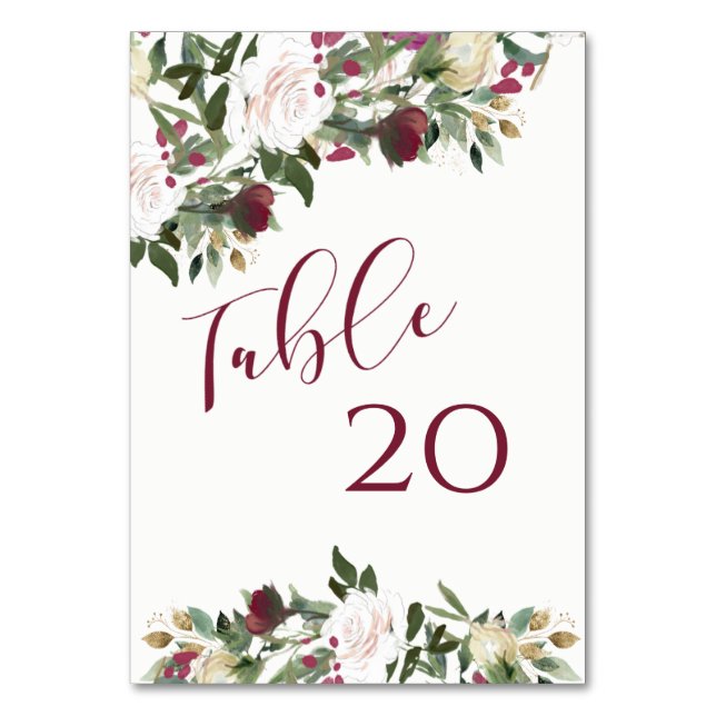 Numéro De Table Watercolor White Roses Cranberry Wedding (Par défaut)
