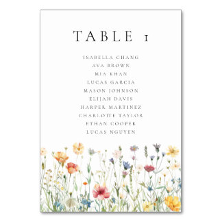 Numéro De Table Watercolor Wildflower Wedding Table Number
