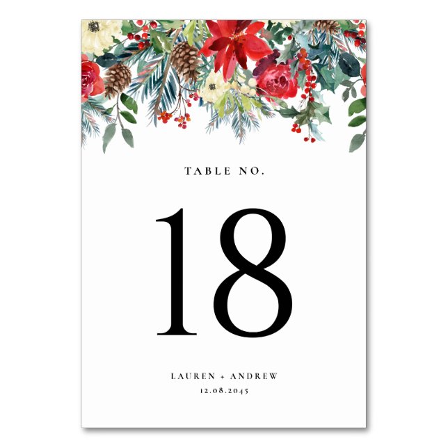 Numéro De Table Watercolor Winter Blooms Garland Mariage botanique (Dos)