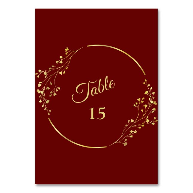 Numéro De Table Wedding Golden Floral Geometric Wreath Red Party (Par défaut)
