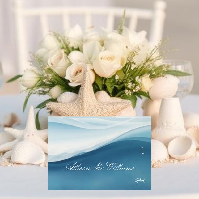 Numéro De Table Wedding Place Cards Fish Icon-Serene Blue (Wedding Place Cards Fish Icon-Serene Blue )