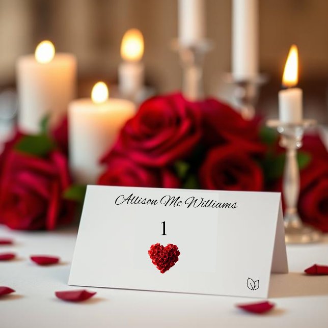 Numéro De Table Wedding Place Cards Vegan Icon-Red Roses (Wedding Place Cards Vegetarian Icon-Red Roses)