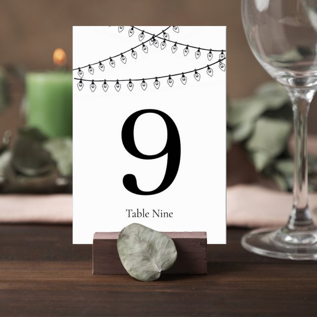 Numéro De Table Wedding Table Number Card with String Lights (Créateur téléchargé)