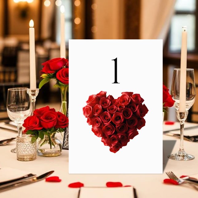 Numéro De Table Wedding Table Number-Heart Shaped Red Roses- (Wedding Table Number-Heart Shaped Red Roses- Table Number)