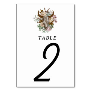 Numéro De Table Western Country Cowboy Boho Cow Mariage crâne
