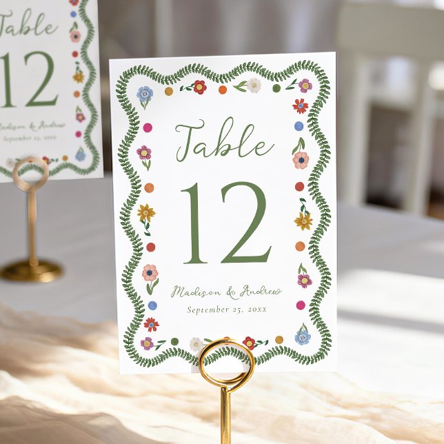 Numéro De Table Whimsical Folk Art Floral Wedding (Créateur téléchargé)