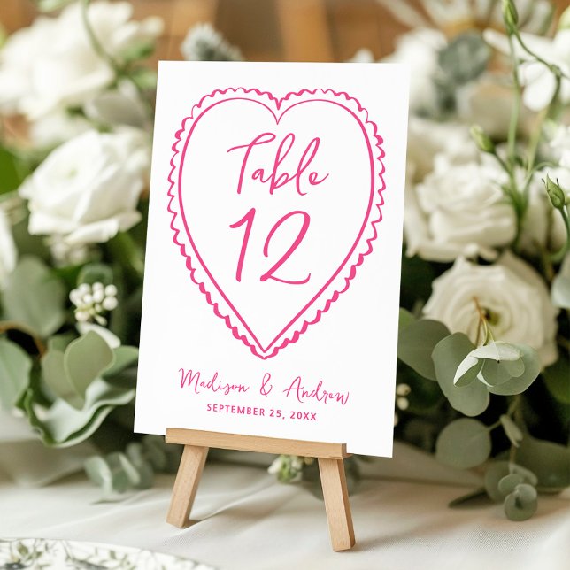 Numéro De Table Whimsical Pink Heart Wedding (Créateur téléchargé)