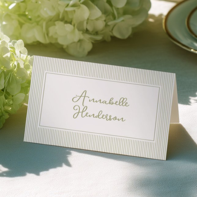 Numéro De Table Whimsical Sage Green Stripes Place Cards (Créateur téléchargé)