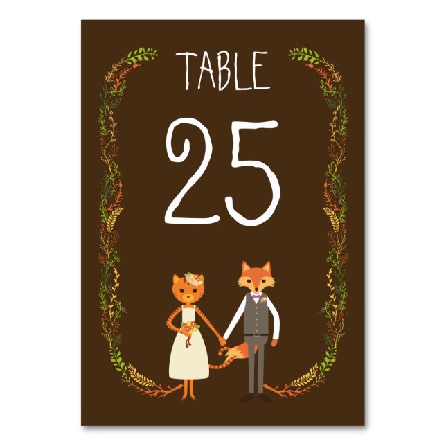 Numéro De Table Whimsland Woodland Cat & Fox Information du Mariag (Dos)