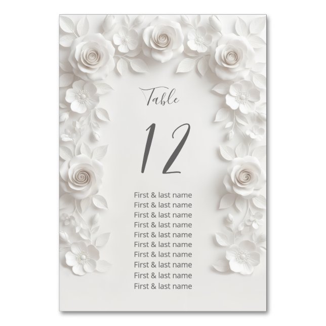 Numéro De Table White 3D Roses Wedding Guest Names  (Par défaut)