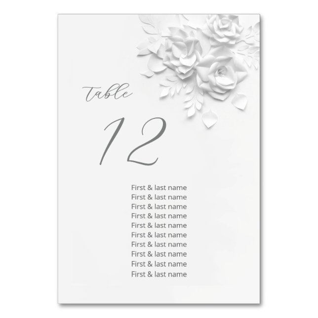 Numéro De Table White 3D Roses Wedding Guest Names  (Par défaut)