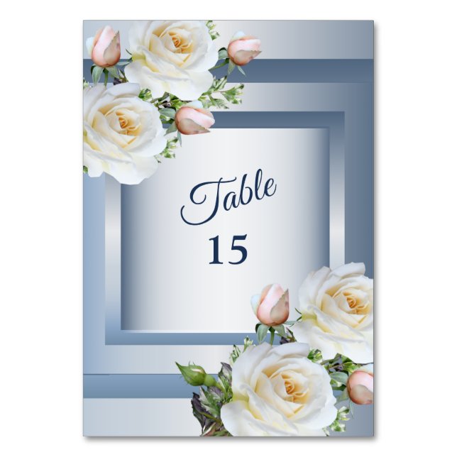 Numéro De Table White Floral Elegant Blue Gray (Par défaut)
