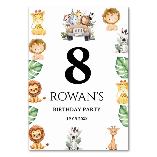 Numéro De Table Wild One Jungle Safari Birthday for Boys (Par défaut)