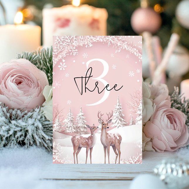 Numéro De Table Winter Wonderland Pink and Deer Birday (Créateur téléchargé)