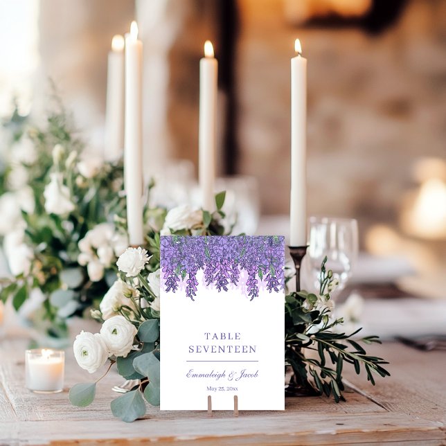 Numéro De Table Wisteria Garden Romance violet Mariage vertical (Créateur téléchargé)