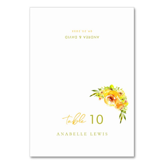 Numéro De Table Yellow Green Floral Guest Name Wedding Place Card (Par défaut)