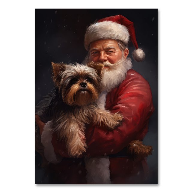 Numéro De Table Yorkshire Terrier Père Noël Noël Fête (Par défaut)