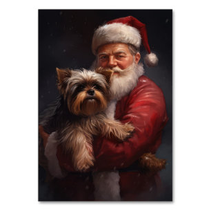 Numéro De Table Yorkshire Terrier Santa Claus Festive Noël