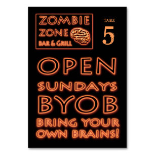 Numéro De Table Zombie Zone BYOB Apportez Votre Propre Cerveau Hal