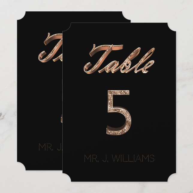 Numéro de tableau 5 Carte d'escorte élégante en or (Devant / Derrière)