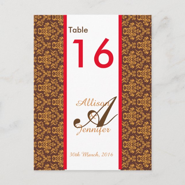 Numéro de tableau Cartes Damas Brown orange rouge (Devant)