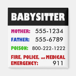 Numéro de téléphone d'urgence de Babysitter aimant