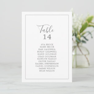 Numéro minimaliste de table d'argent Sièges Cartes