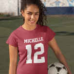 Numéro personnalisé Girls Sport Jersey T-shirt<br><div class="desc">Créez votre propre maillot de football personnalisé T-shirt filles avec nom et numéro personnalisés. Une jolie chemise de sport personnalisable, c'est une idée cadeau mignonne pour les filles. Ce sport pour enfants branché convient à tous les sports, y compris le football, le football, le volley, le baseball, le softball, le...</div>