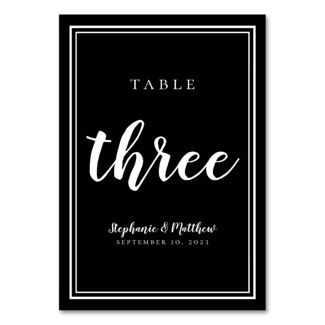Numéro Trois de Table de Mariage Noir Blanc Simple (Dos)