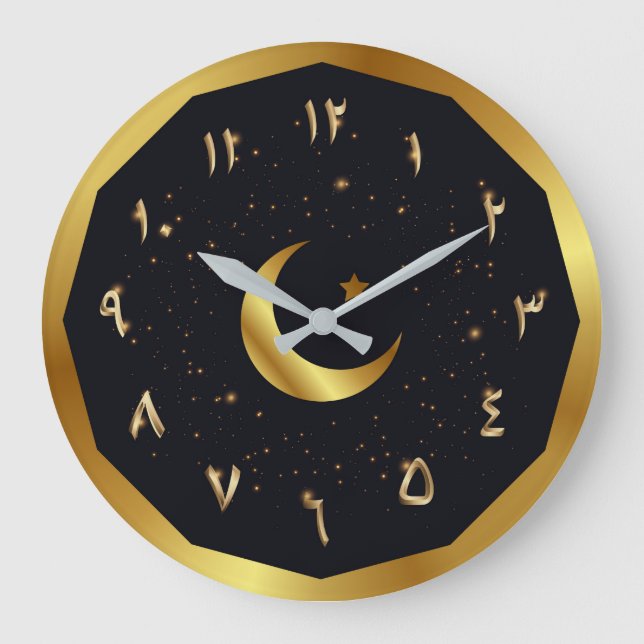Numéros arabes d'or avec lune et étoiles horloge (Recto)
