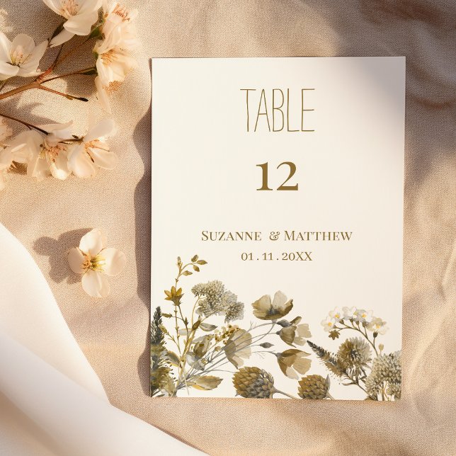 Numéros de table à fleurs jaune foncé ivoire blanc (Dark yellow ivory white brown floral Table Numbers)