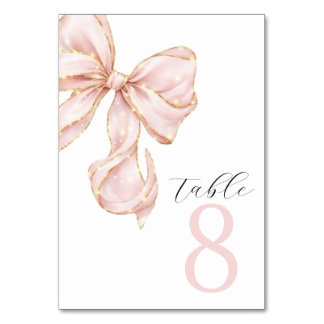 Numéros de table à ruban rose élégant