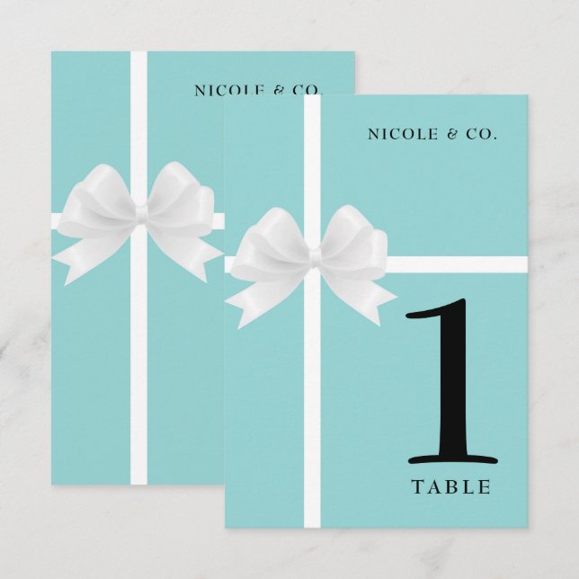 Numéros de table à ruban turquoise, sarcelle, bleu (Devant / Derrière)