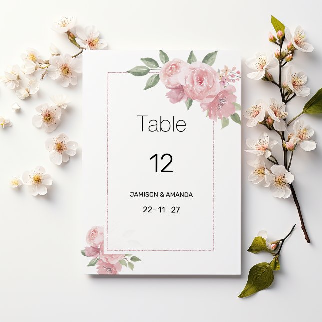 Numéros de table à thème botanique pastel rose aqu (Watercolor botanic pastel pink flora Table Numbers)