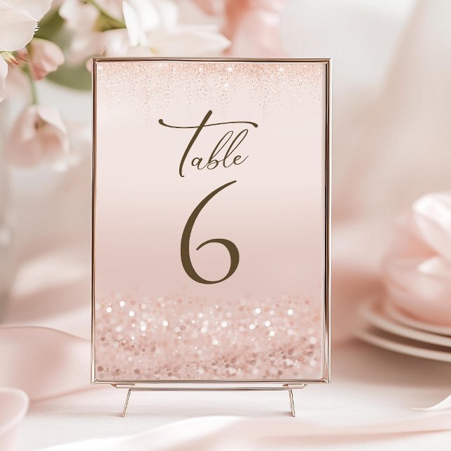 Numéros de table Anniversaire 90 ans Rose Gold Gli (Rose Gold Glitter 90th Birthday Table Numbers)