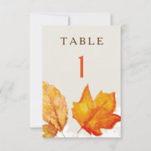 Numéros de table aquarelle Feuilles d'automne