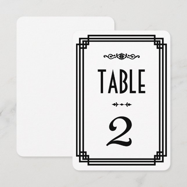 Numéros de table Art Déco blanc et noir simples (Devant / Derrière)