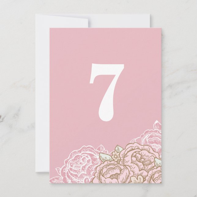 Numéros de table aux choux roses vintage (Devant)