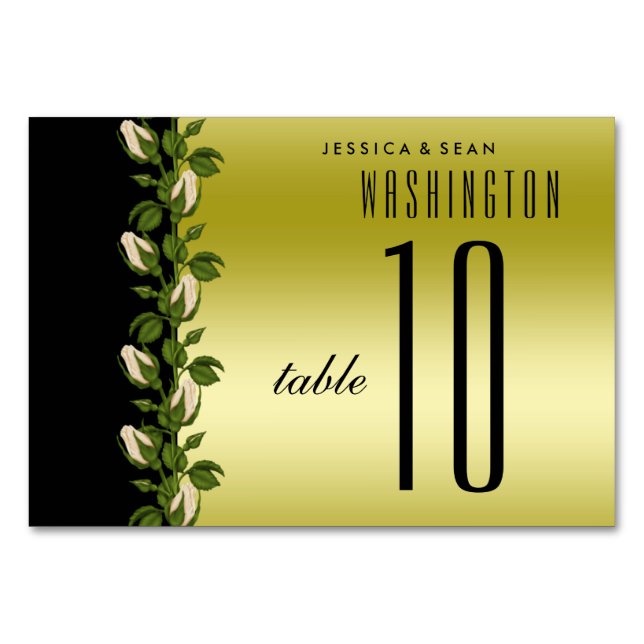 Numéros de table chic floral romantique or et noir (Devant)