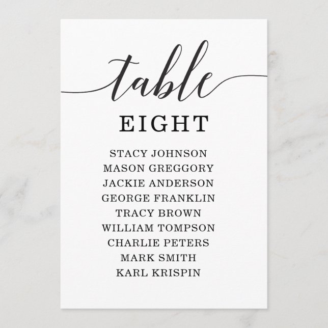 Numéros de table de 5x7 pour plan de table Éléganc (Devant)