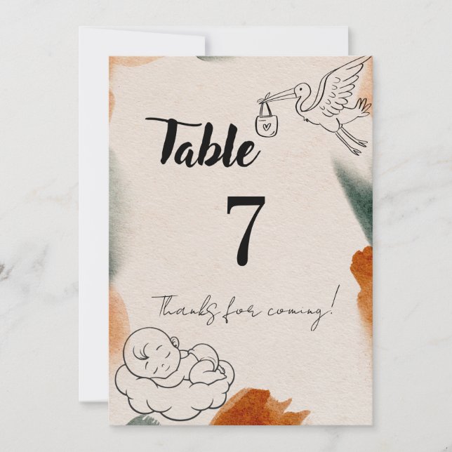 Numéros de table de Baby Shower Éditables | Pa Min (Devant)